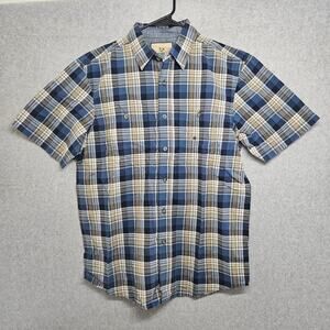 OUTDOOR LIFE Men's Button-up Short Sleeve Shirt size M, Blue and Tan plaid